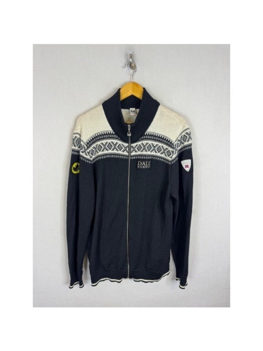 Dale of Norway Mens XL Full Zip Nordic Fair Isle Knit Sweater Black Cream